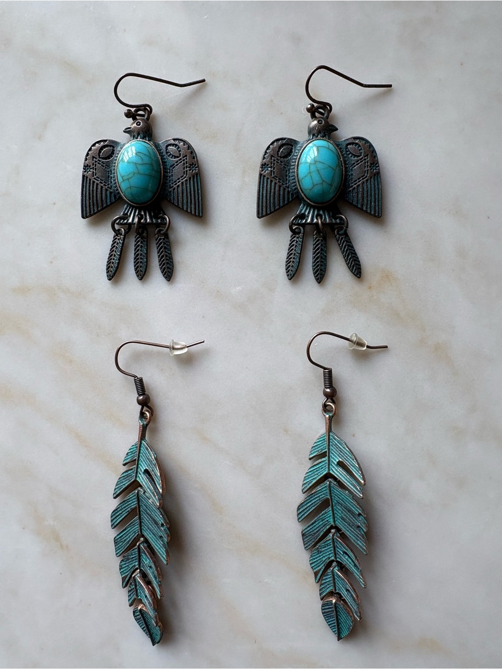 BohoTurquoise Feather & Thunderbird Dangle Earrings Set - Women Jewelry